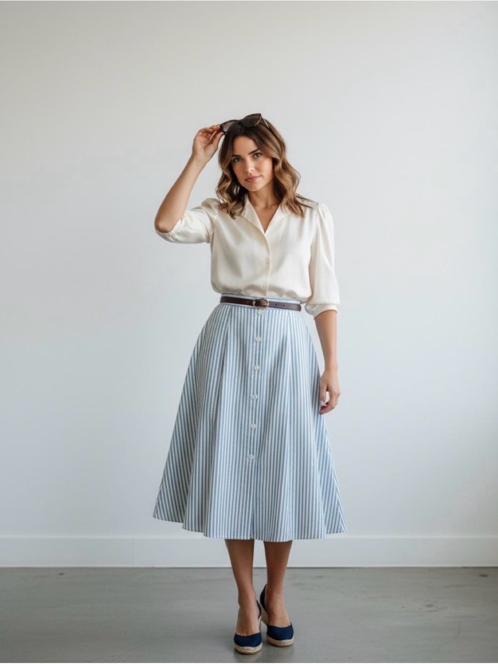 a new day Blue & White Striped Button-Front A-Line Skirt